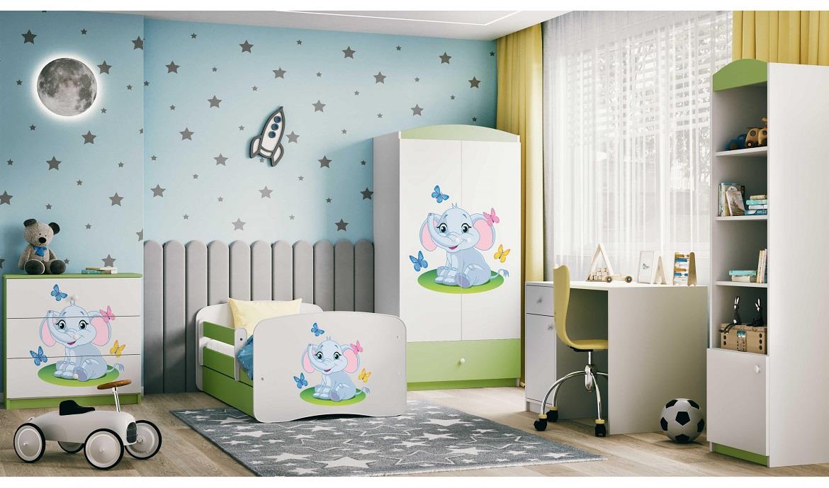 Babydreams komoda 3 fioke 81x41x80,5 cm bela/zelena/print slona