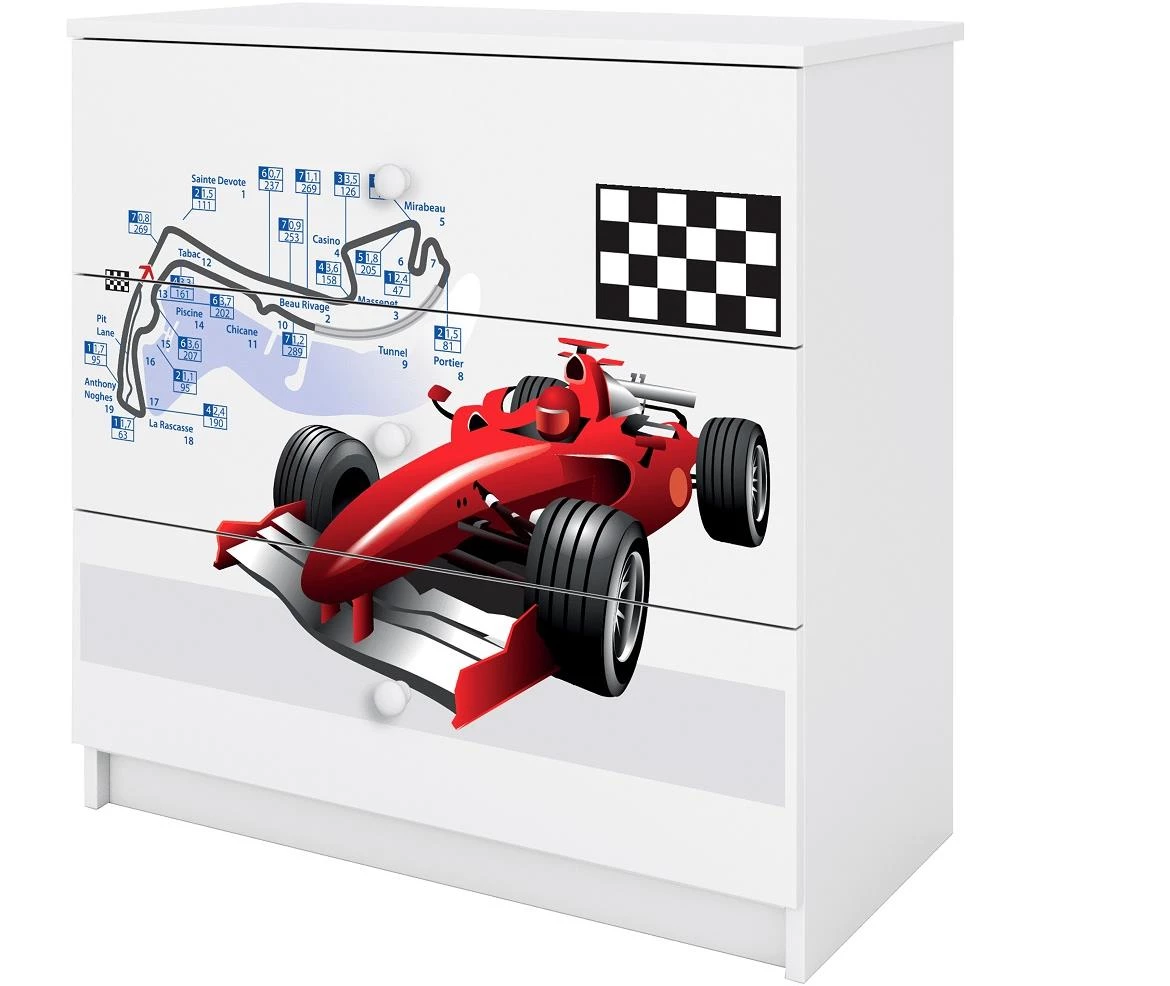 Babydreams komoda 3 fioke 81x41x80,5 cm bela/print formula