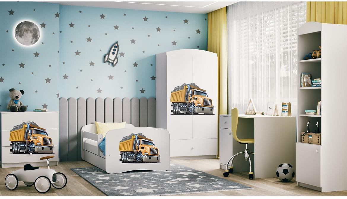 Babydreams komoda 3 fioke 81x41x80,5 cm bela/print kamion