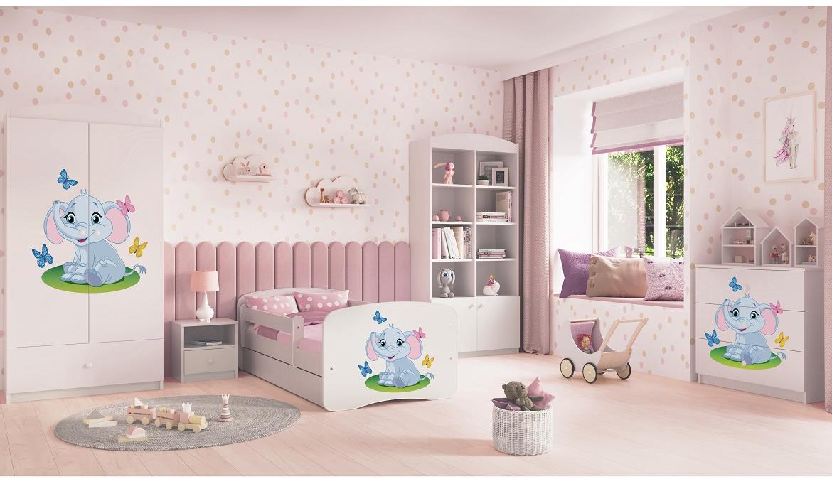 Babydreams komoda 3 fioke 81x41x80,5 cm bela/print slona