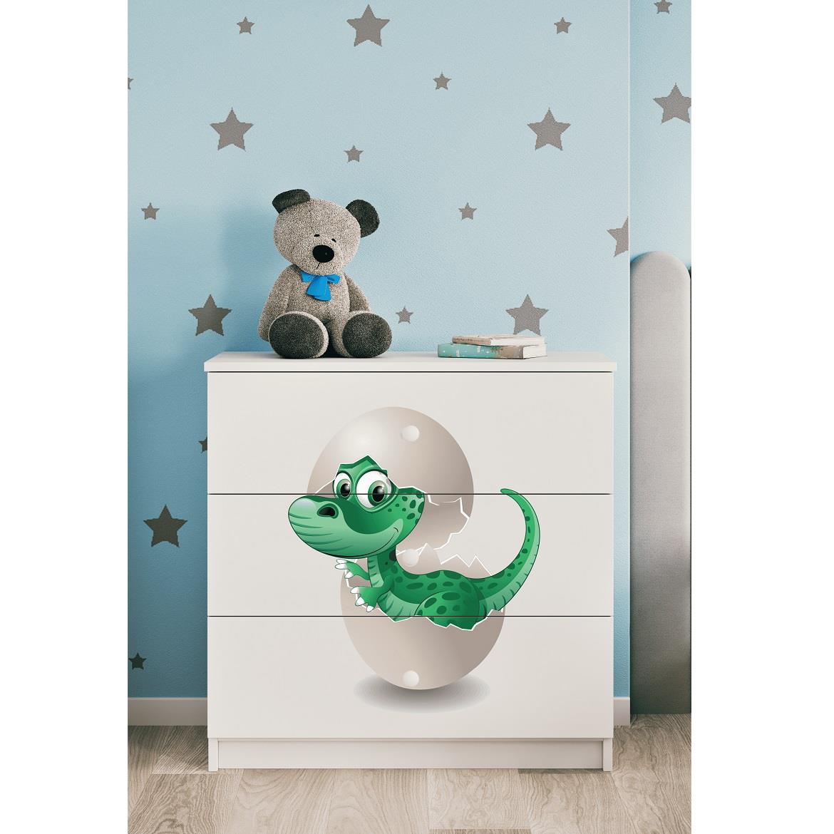 Babydreams komoda 3 fioke 81x41x80,5 cm bela/print dinosaurus