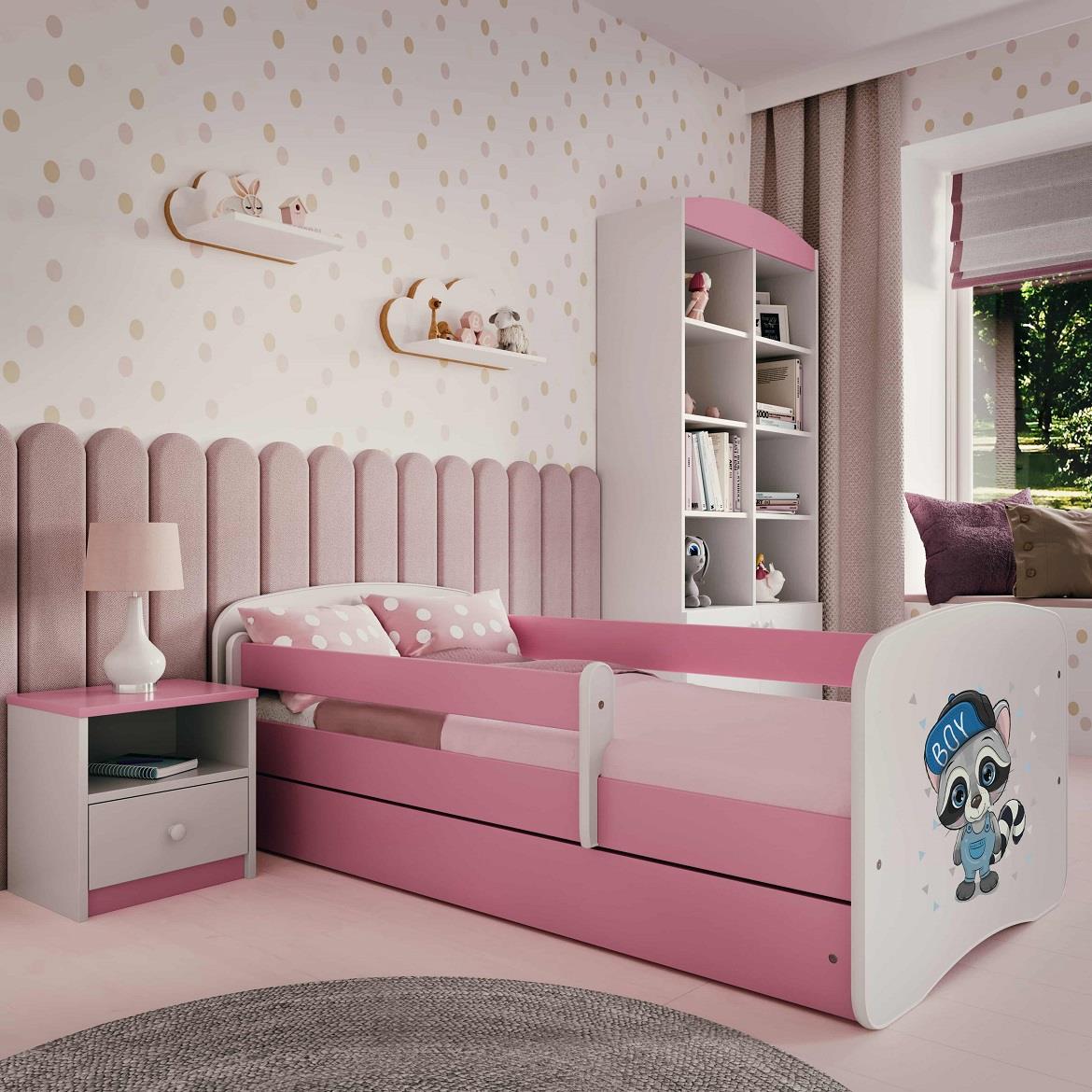 Babydreams krevet+podnica+dušek 80x144x61 cm beli/roze/print rakun