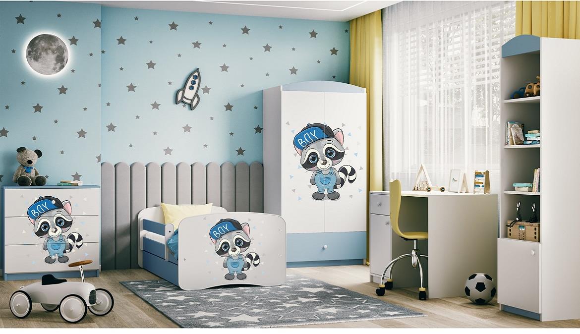 Babydreams krevet+podnica+dušek 80x144x61 cm beli/plavi/print rakun