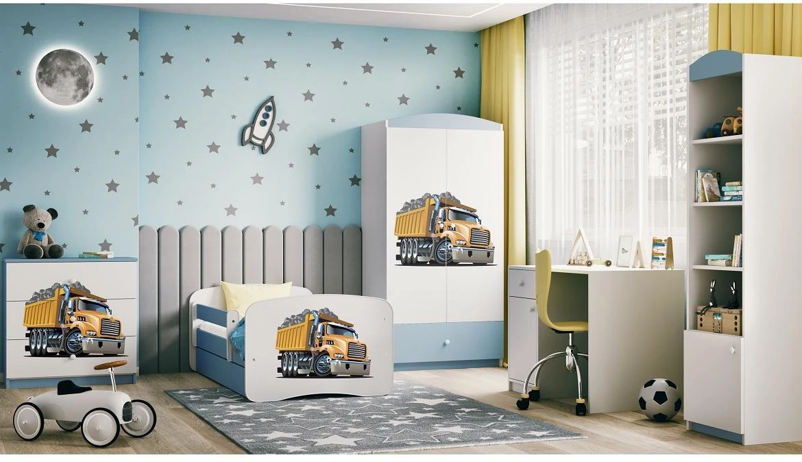 Babydreams krevet+podnica+dušek 80x144x61 cm beli/plavi/print kamion