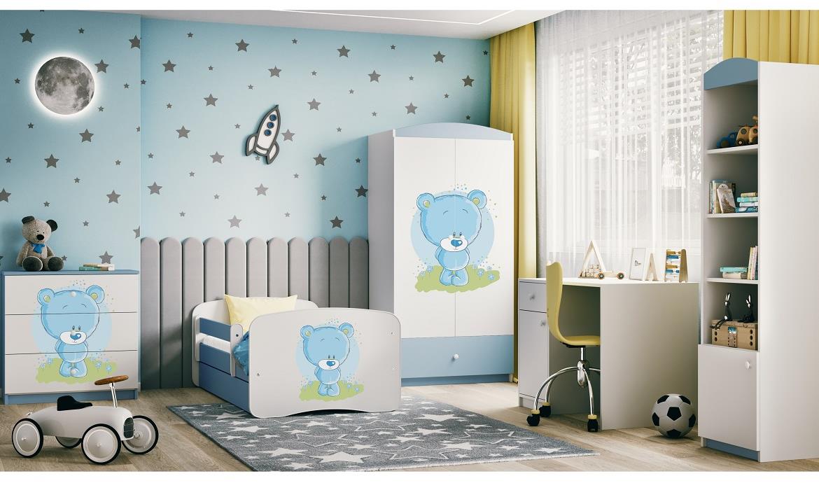 Babydreams krevet+podnica+dušek 90x164x61 cm beli/plavi/print medveda 2