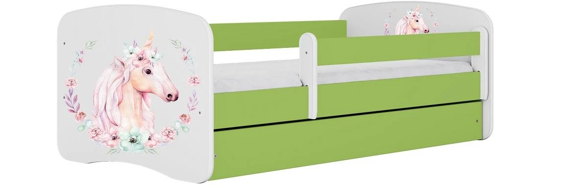 Babydreams krevet+podnica+dušek 90x184x61 cm beli/zeleni/print jednorog