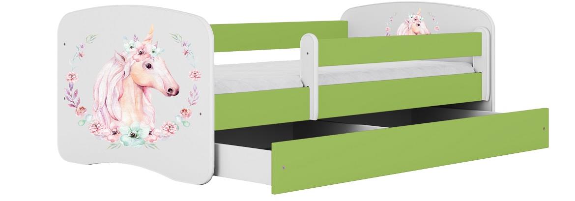 Babydreams krevet+podnica+dušek 90x184x61 cm beli/zeleni/print jednorog