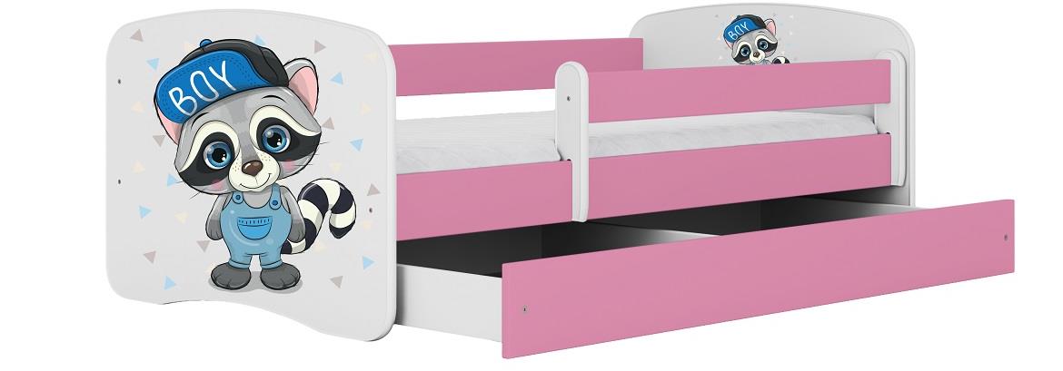 Babydreams krevet+podnica+dušek 90x184x61 cm beli/roze/print rakun