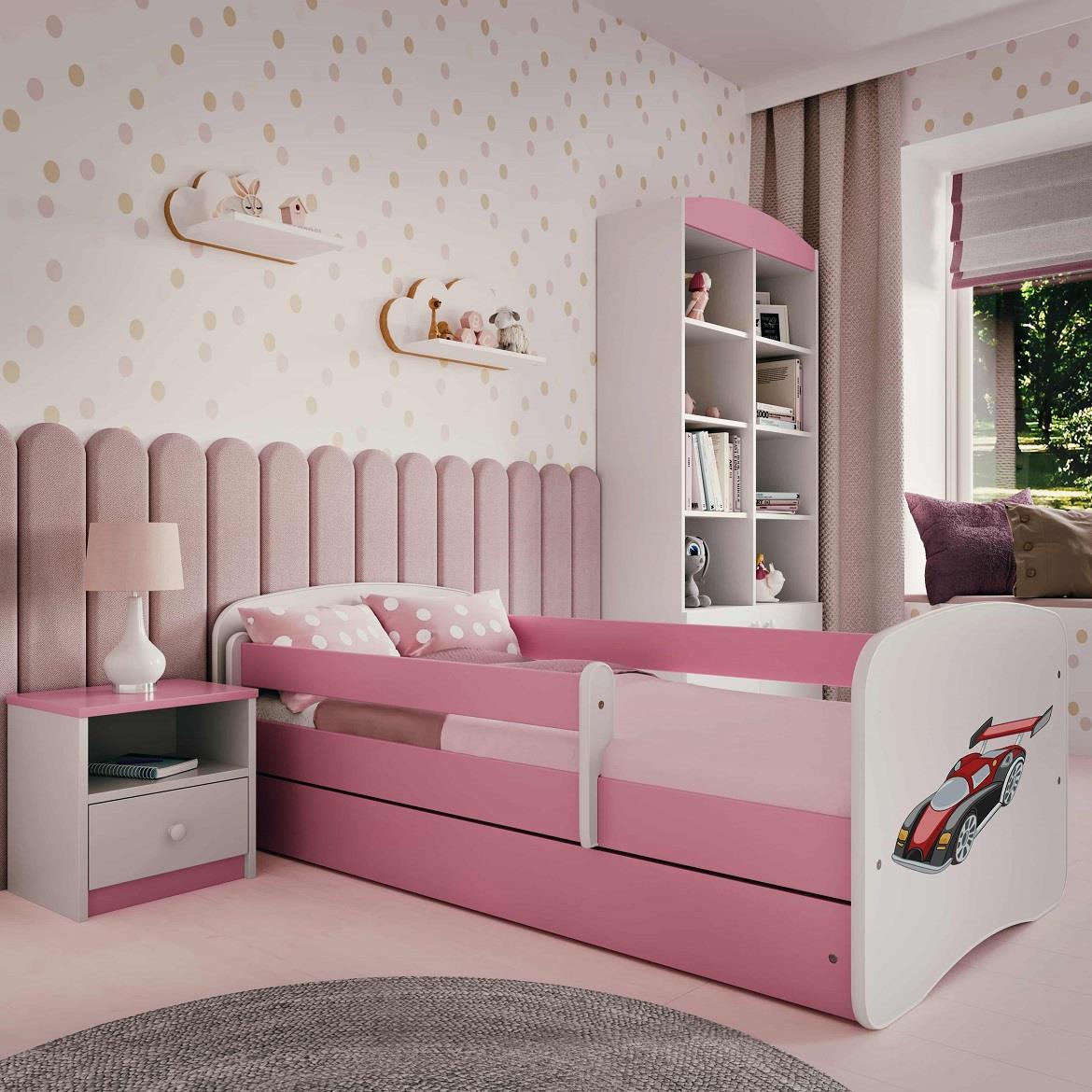 Babydreams krevet+podnica+dušek 80x144x61 cm beli/roze/print auto