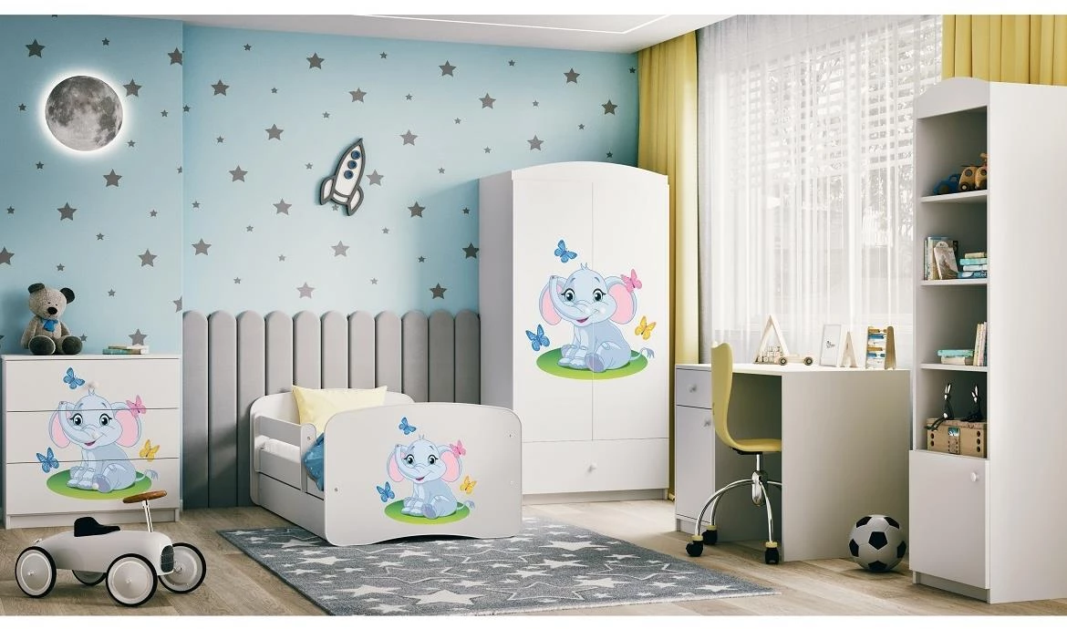 Babydreams krevet+podnica+dušek 90x184x61 cm beli/print slona
