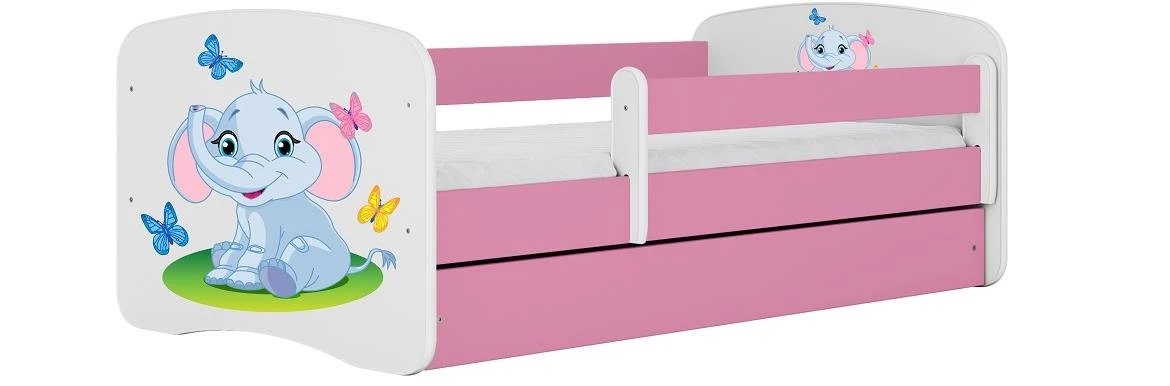 Babydreams krevet+podnica+dušek 90x164x61 cm beli/roze/print slona