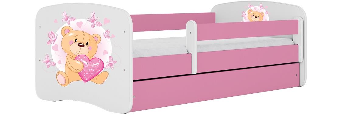 Babydreams krevet+podnica+dušek 90x164x61 cm beli/roze/print medveda