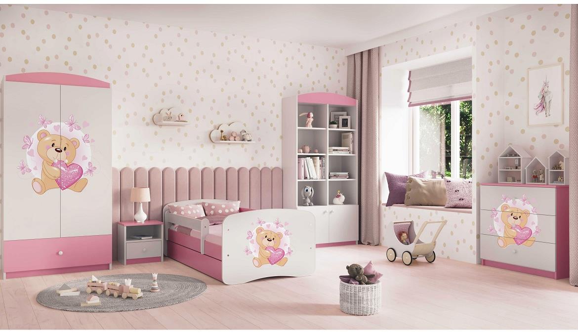 Babydreams krevet+podnica+dušek 90x164x61 cm beli/roze/print medveda