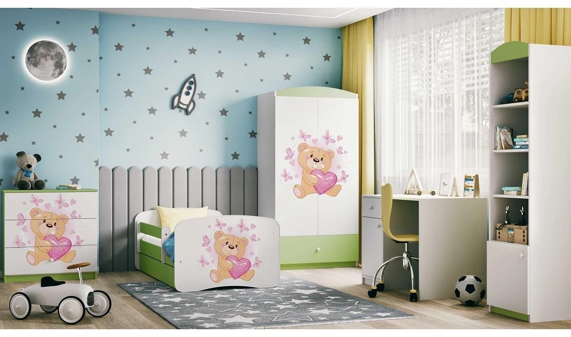 Babydreams krevet+podnica+dušek 90x164x61 cm beli/zeleni/print medveda