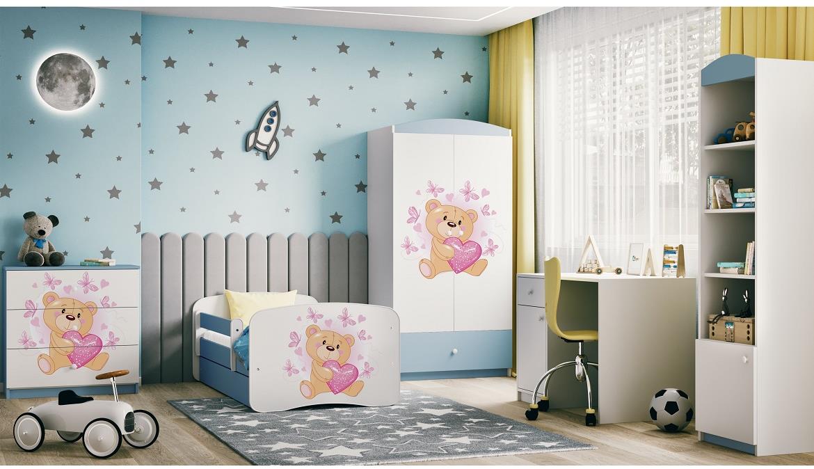 Babydreams krevet+podnica+dušek 90x164x61 cm beli/plavi/print medveda