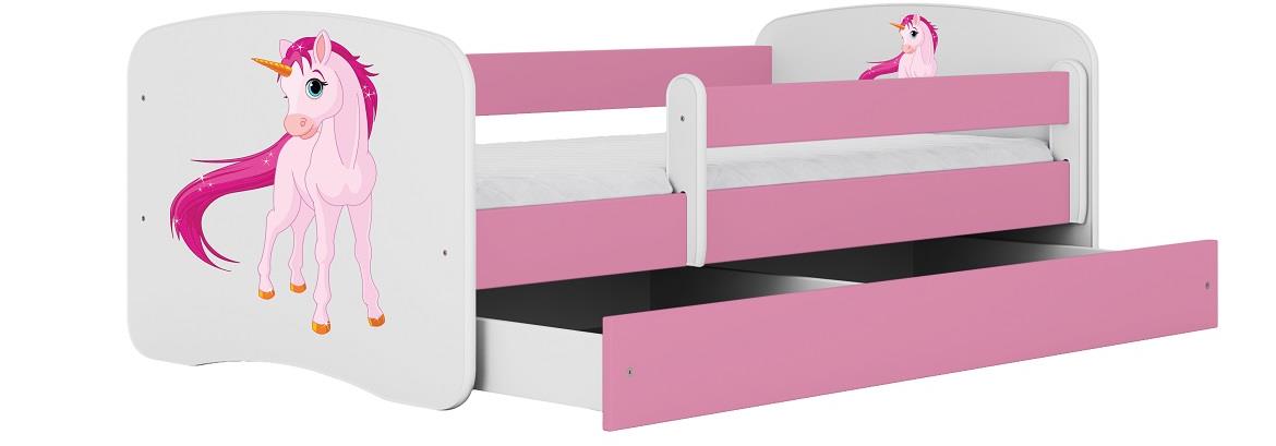 Babydreams krevet+podnica+dušek 90x164x61 cm beli/roze/print jednorog