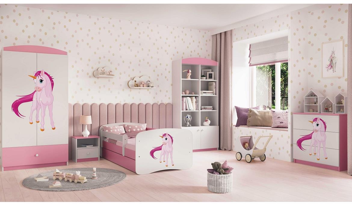 Babydreams krevet+podnica+dušek 90x164x61 cm beli/roze/print jednorog
