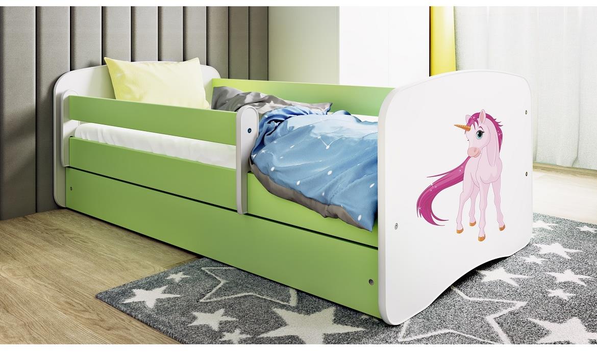 Babydreams krevet+podnica+dušek 80x144x61 cm beli/zeleni/print jednorog
