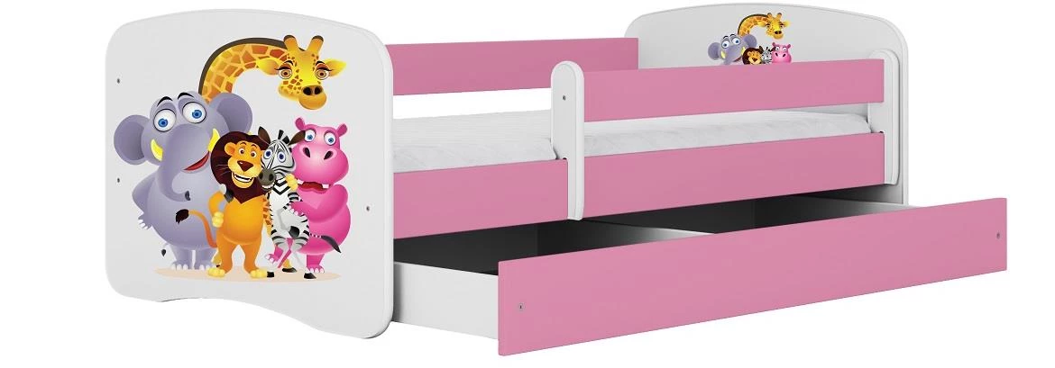 Babydreams krevet+podnica+dušek 90x164x61 cm beli/roze/print zoo