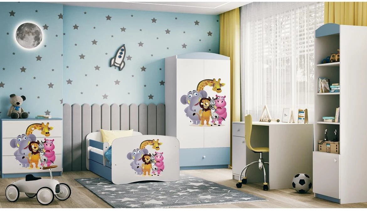 Babydreams krevet+podnica+dušek 90x164x61 cm beli/plavi/print zoo