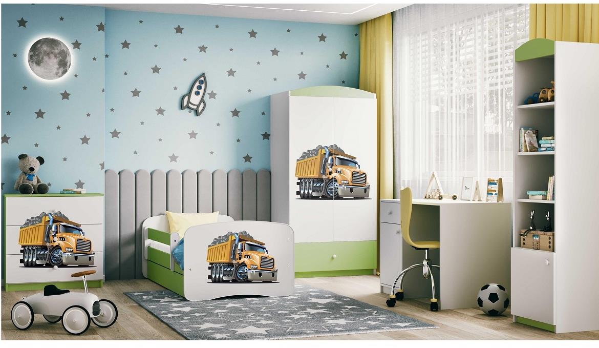 Babydreams krevet+podnica+dušek 80x144x61 cm beli/zeleni/print kamion