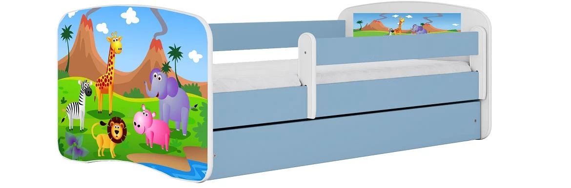 Babydreams krevet+podnica+dušek 90x164x61 cm beli/plavi/print safari