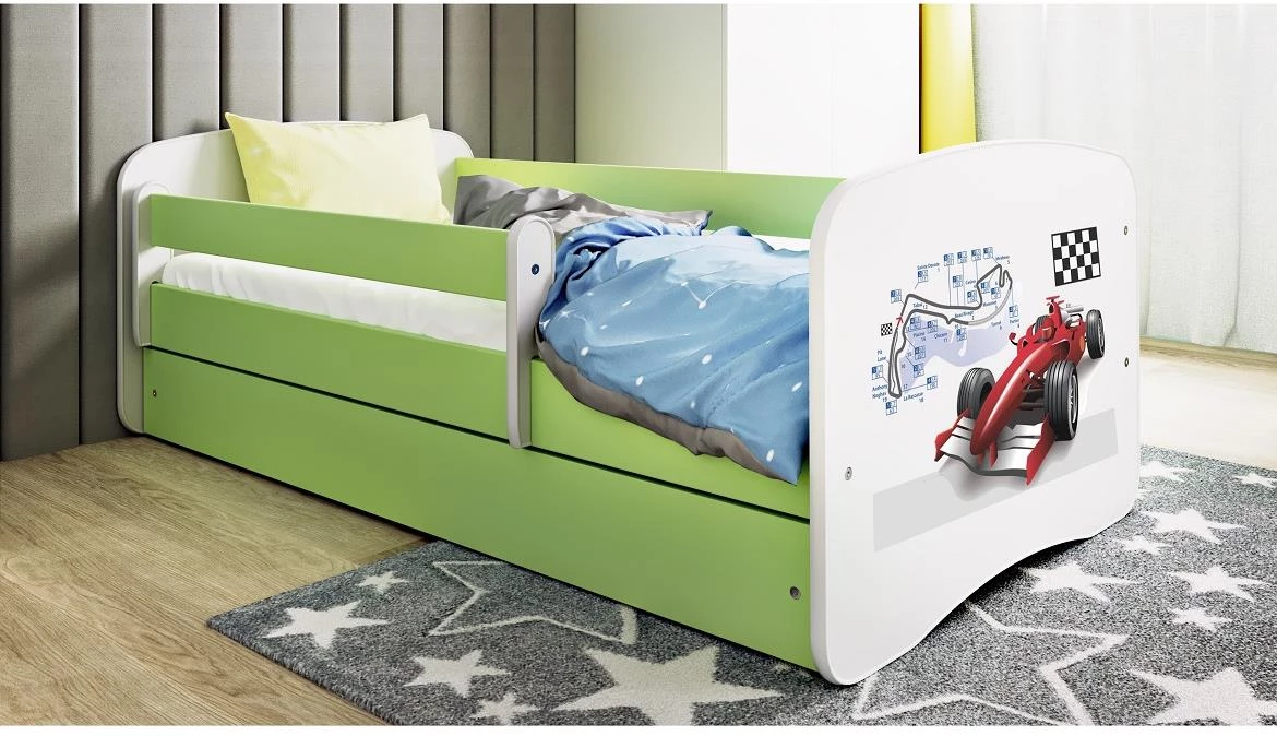 Babydreams krevet+podnica+dušek 90x164x61 cm beli/zeleni/print formula