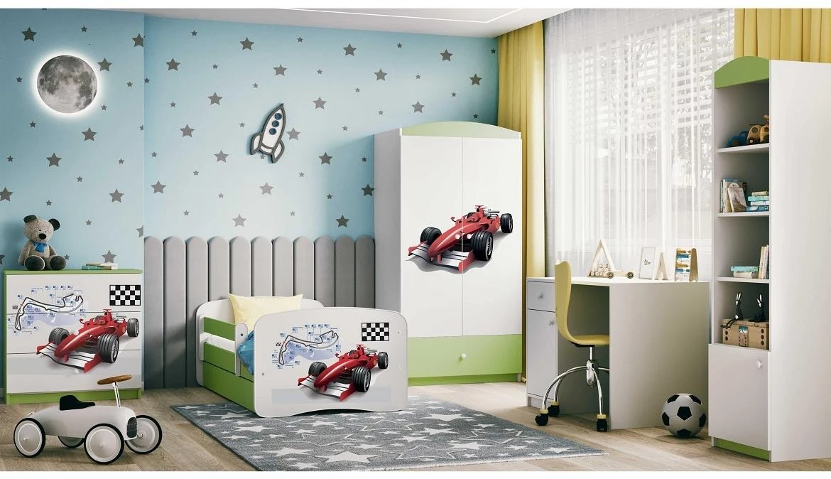 Babydreams krevet+podnica+dušek 90x164x61 cm beli/zeleni/print formula