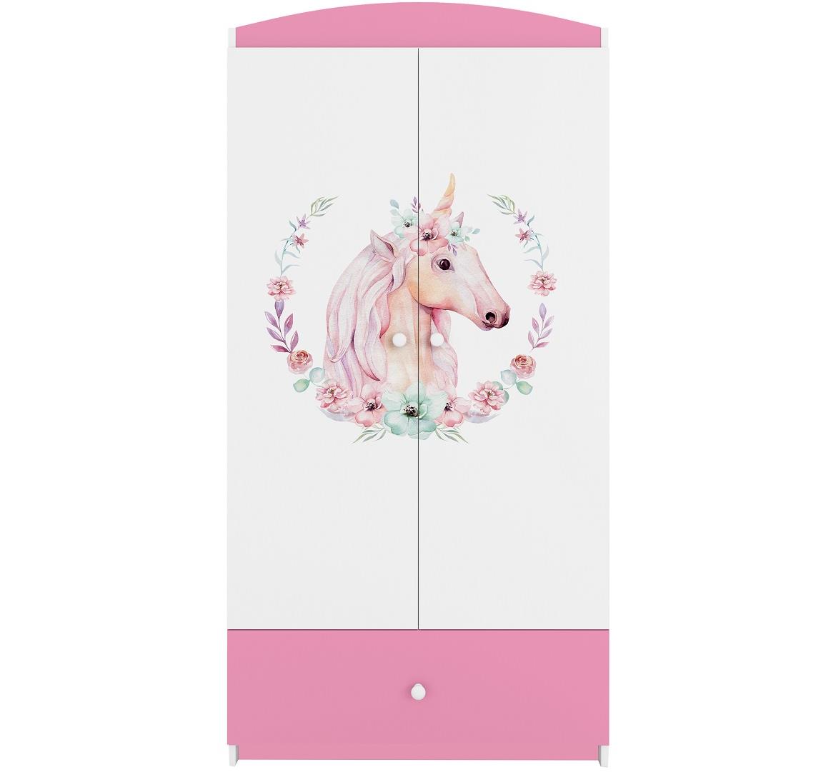 Babydreams ormar 2 vrata+1 fioka 90x57x187 cm beli/roze/print jednorog