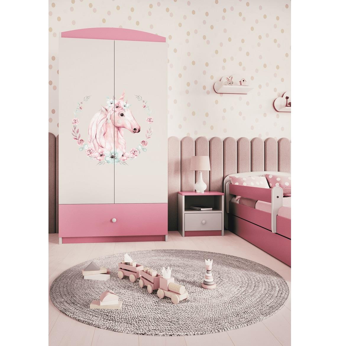 Babydreams ormar 2 vrata+1 fioka 90x57x187 cm beli/roze/print jednorog