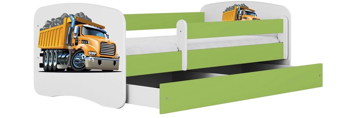Babydreams krevet+podnica+dušek 90x184x61 cm beli/zeleni/print kamion