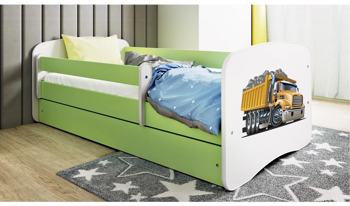 Babydreams krevet+podnica+dušek 90x184x61 cm beli/zeleni/print kamion