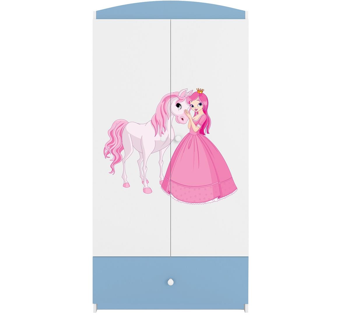 Babydreams ormar 2 vrata+1 fioka 90x57x187 cm beli/plavo/print princeza 2