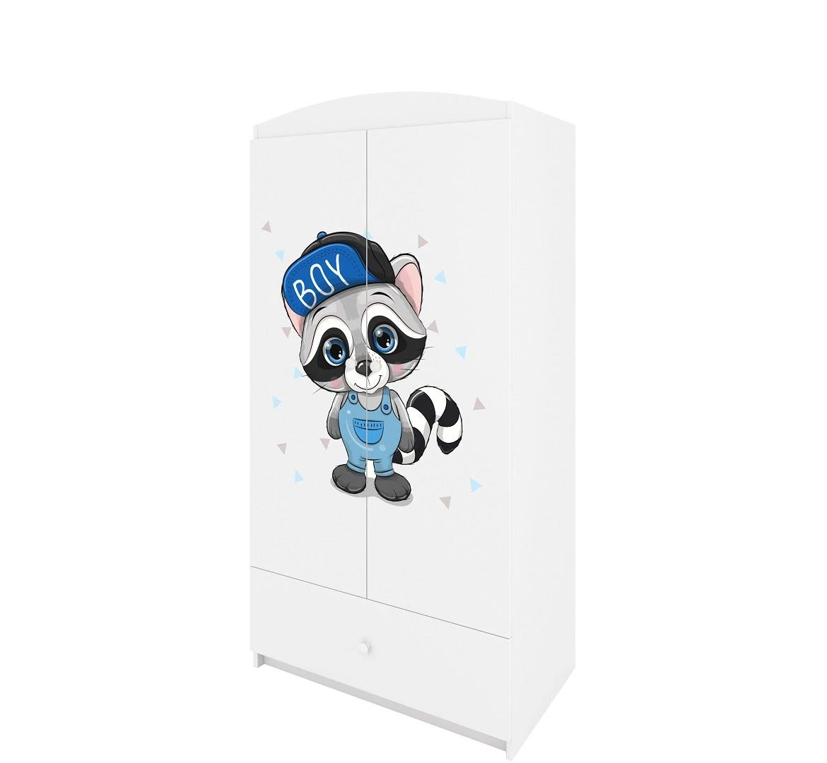 Babydreams ormar 2 vrata+1 fioka 90x57x187 cm beli/print rakun