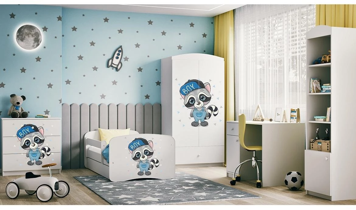 Babydreams ormar 2 vrata+1 fioka 90x57x187 cm beli/print rakun