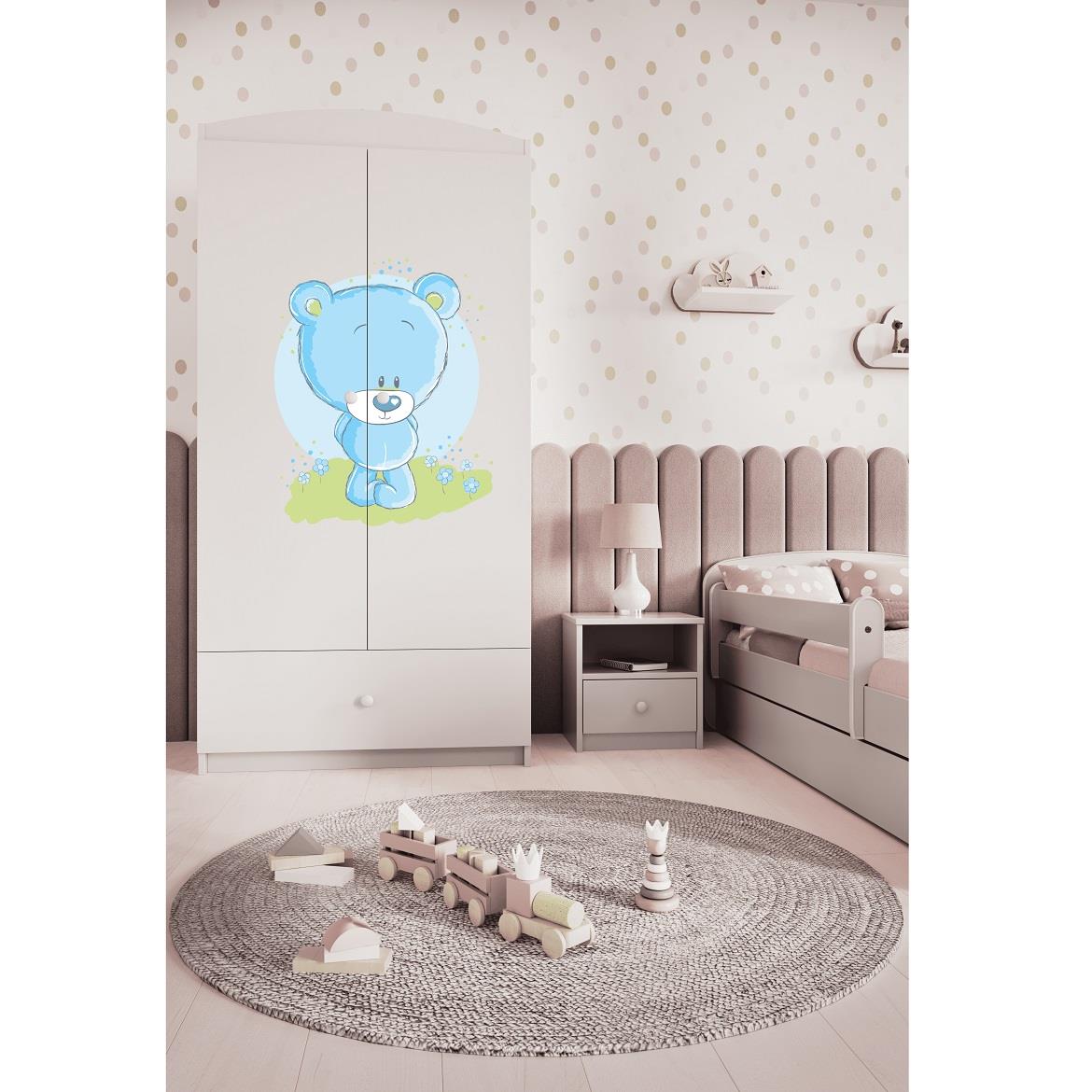 Babydreams ormar 2 vrata+1 fioka 90x57x187 cm beli/print medveda 3