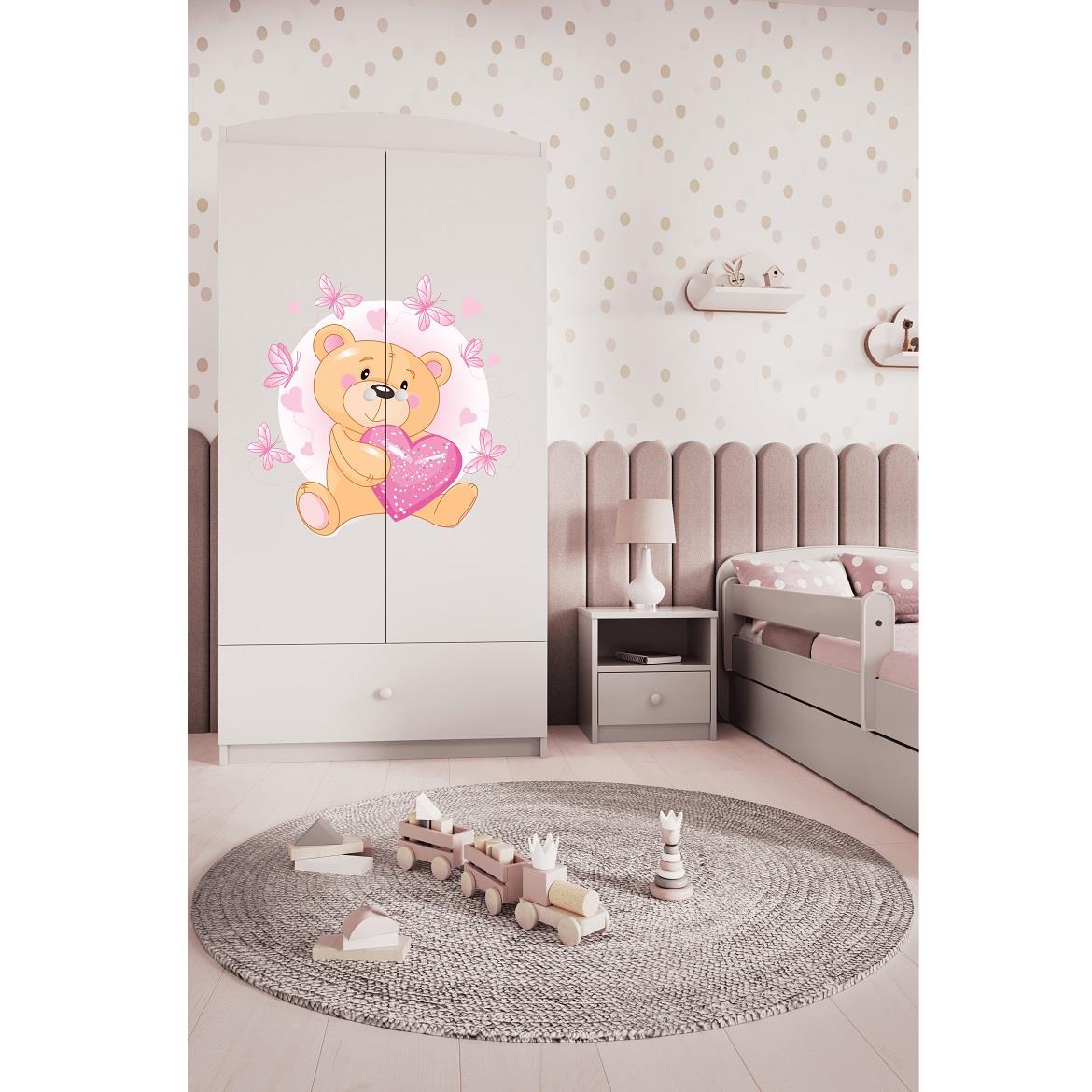 Babydreams ormar 2 vrata+1 fioka 90x57x187 cm beli/print medveda 2