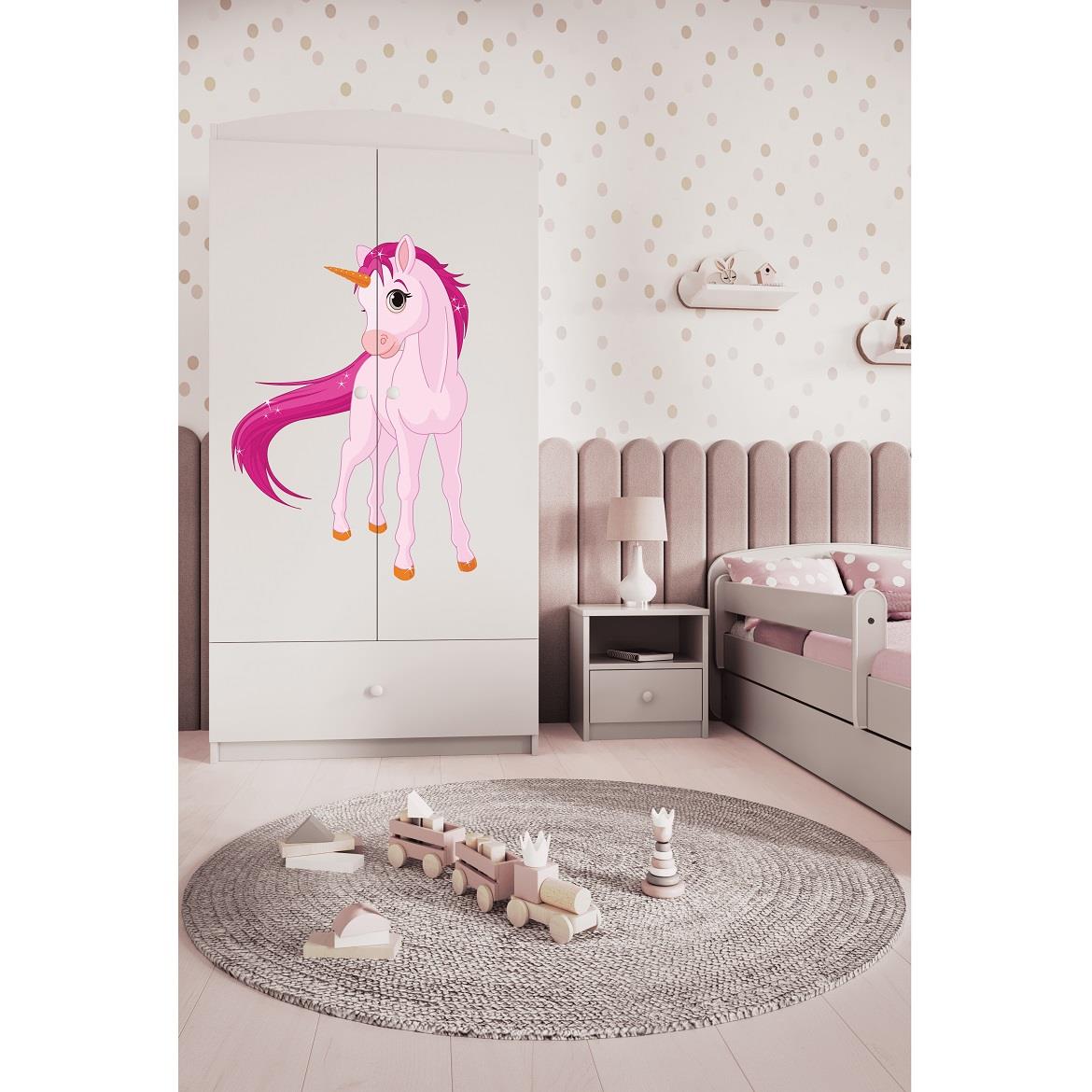 Babydreams ormar 2 vrata+1 fioka 90x57x187 cm beli/print jednorog