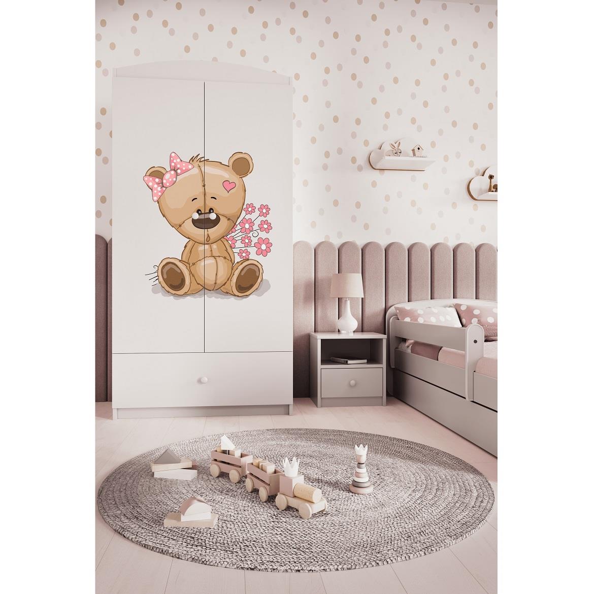 Babydreams ormar 2 vrata+1 fioka 90x57x187 cm beli/print medveda