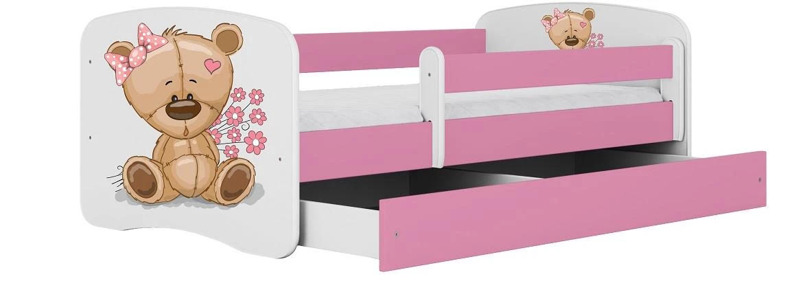 Babydreams krevet+podnica+dušek 90x184x61 cm beli/roze/print medveda