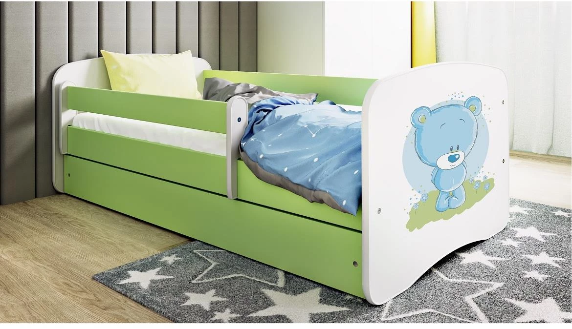 Babydreams krevet+podnica+dušek 90x184x61 cm beli/zeleni/print medveda 3