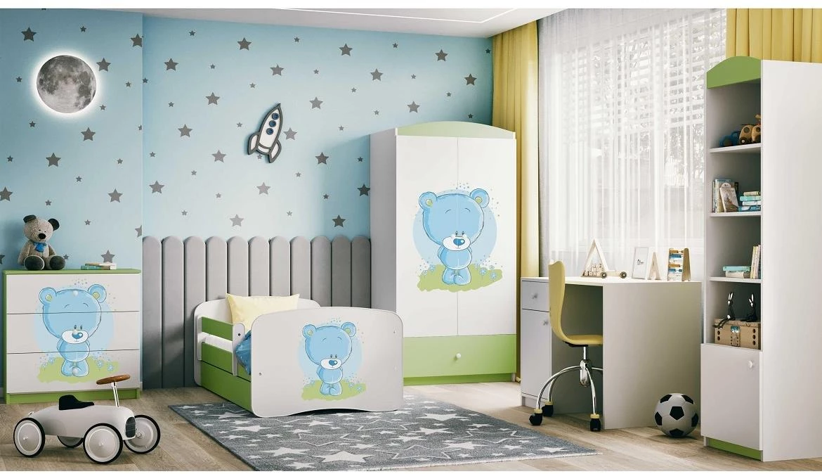 Babydreams krevet+podnica+dušek 90x184x61 cm beli/zeleni/print medveda 3