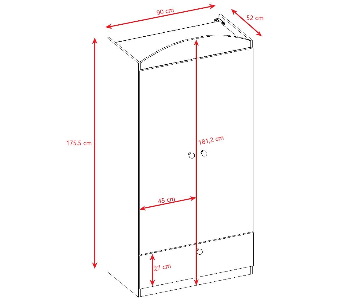 Babydreams ormar 2 vrata+1 fioka 90x57x187 cm beli