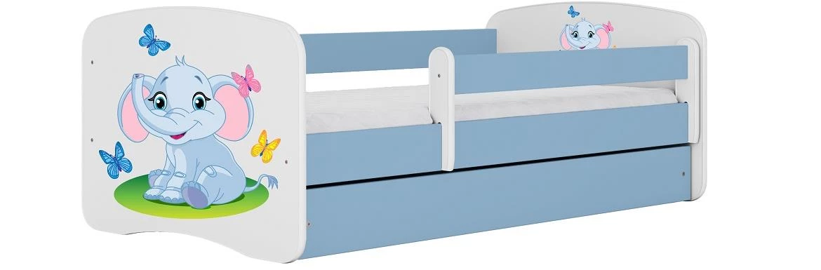 Babydreams krevet+podnica+dušek 90x184x61 cm beli/plavi/print slona