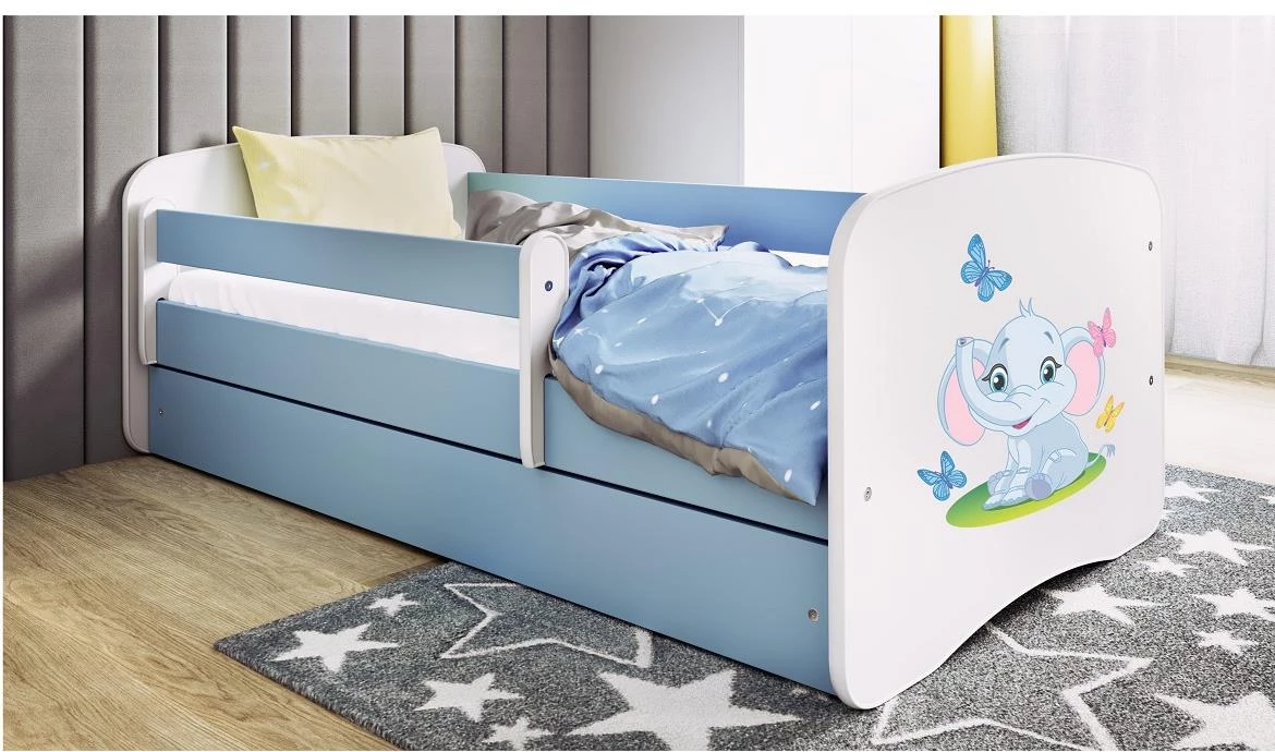 Babydreams krevet+podnica+dušek 90x184x61 cm beli/plavi/print slona