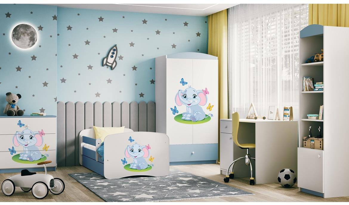 Babydreams krevet+podnica+dušek 90x184x61 cm beli/plavi/print slona