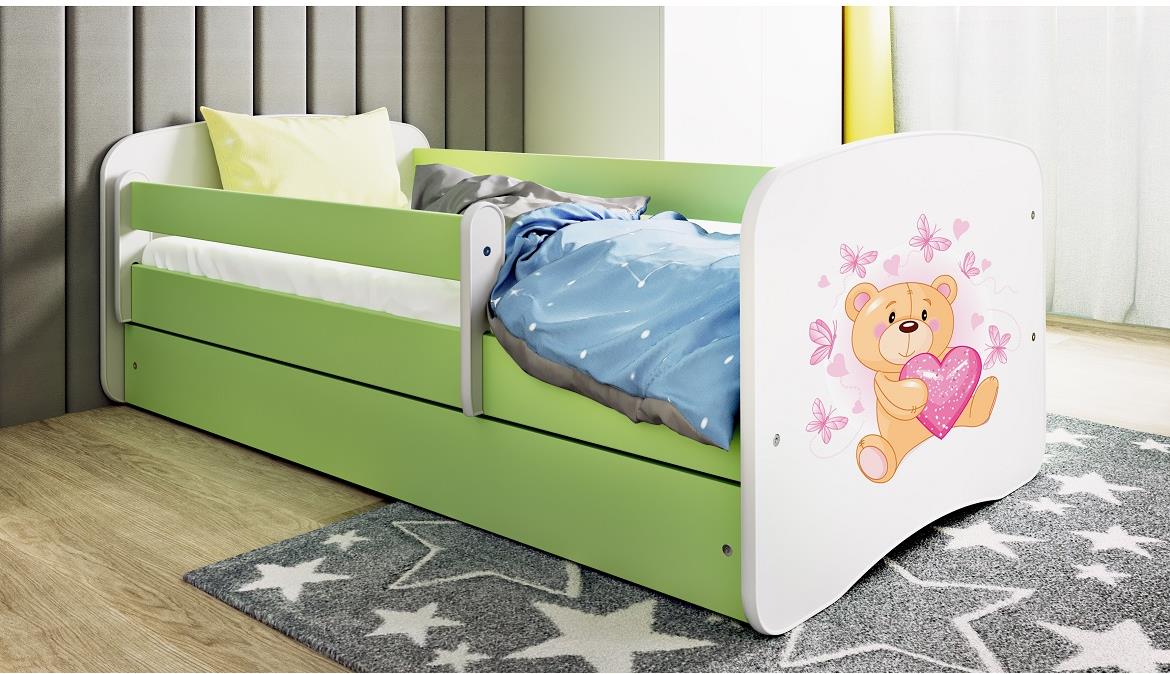 Babydreams krevet+podnica+dušek 90x184x61 cm beli/zeleni/print medveda 2