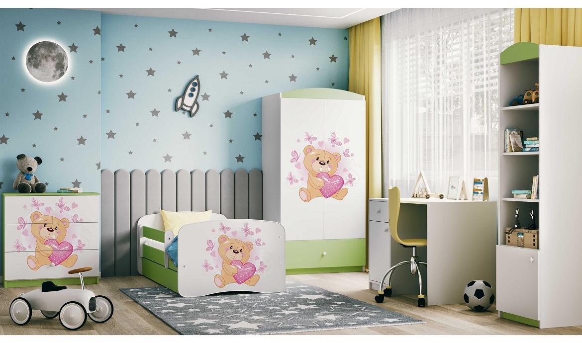 Babydreams krevet+podnica+dušek 90x184x61 cm beli/zeleni/print medveda 2