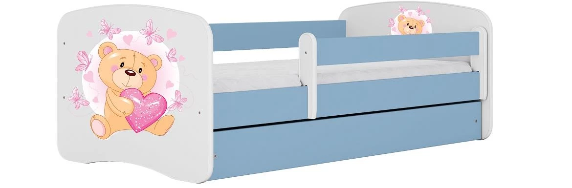 Babydreams krevet+podnica+dušek 90x184x61 cm beli/plavi/print medveda 2
