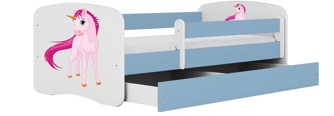 Babydreams krevet+podnica+dušek 90x184x61 cm beli/plavi/print jednorog